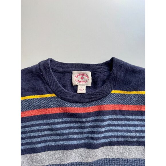 BROOKS BROTHERS RED FLEECE Navy Striped Wool Knit Crew Neck Sweater, Size L - Picture 9 of 12